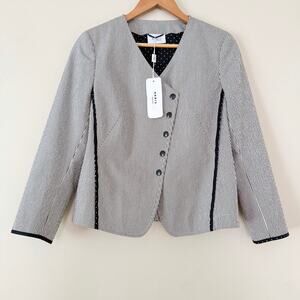 NWT Akris Punto Asymmetrical Blazer Jacket 8 Stripe Snap Retro Luxury Seersucker